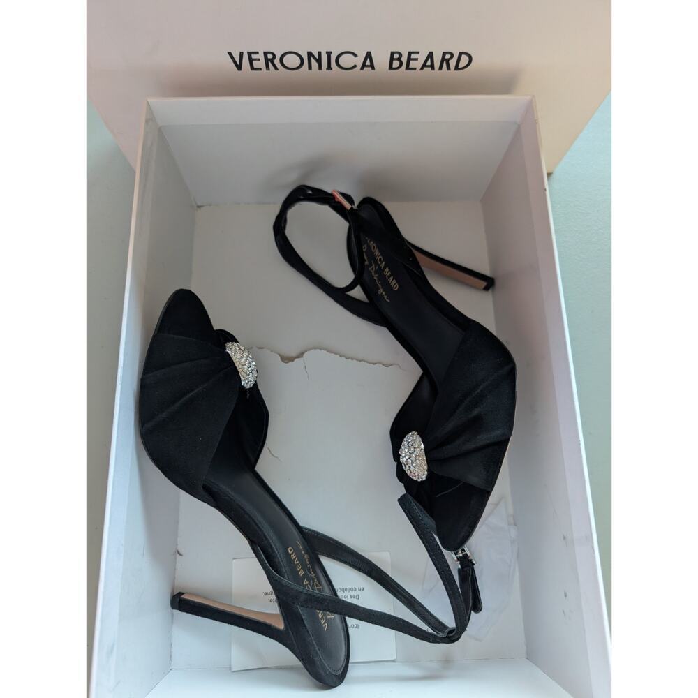 NIB Veronica Beard Genevieve Embellished Peep-Toe Sandal Sz US 7.5M Black - Picture 13 of 13